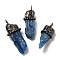 Raw Rough Natural Kyanite Pendants, Prism Charms with Antique Silver Tone Brass Findings, 39x15x11mm,Hole:5mm