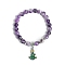 Christmas Theme Natural Amethyst Stretch Bracelets, Alloy Enamel Christmas Tree Charm Bracelets for Women, 6-3/4 inch(17cm), 8mm