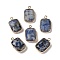 Natural Blue Spot Jasper Faceted Pendants, Golden Tone Brass Rectangle Charms, 19x11.5x4mm, Hole: 1.6mm