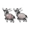 Alloy Elk Brooches, with Natural Rose Quartz, Antique Silver, 49.5x49x14mm