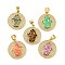 Brass Pendants Micro Pave Cubic Zirconia with Synthetic Opal, Real 18K Gold Plated, Flat Round with Hamsa Hand, Mixed Color, 21x18.5x3mm, Hole: 5.5x4mm