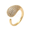 Teardrop Brass Micro Pave Clear Cubic Zirconia Open Cuff Rings for Women RJEW-A046-07G-1