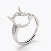 925 Sterling Silver Rhinestone Claw Finger Ring Components STER-E061-42P-5