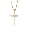 Brass Micro Pave Clear Zirconia Cross Pendant Necklaces NJEW-M211-05F-G-1