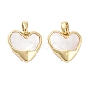 Brass Pave Natural Shell Heart Charms KK-C051-24G-1