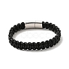 Black Leather Braided Cord Bracelet with 304 Stainless Steel Magnetic Clasp for Men Women BJEW-C021-17-3