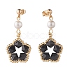 Pentagon and Shell Pearl Dangle Stud Earrings EJEW-TA00056-02-4