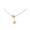 304 Stainless Steel Shell with Star Pendant Lariat Necklace for Women NJEW-JN04208-01-6