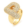 Brass Micro Pave Clear Cubic Zirconia Letter Open Cuff Ring for Women RJEW-M173-01G-P-1