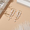 Natural Pearl Cluster Dangle Hoop Earrings EJEW-TA00202-3