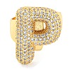 Brass Micro Pave Clear Cubic Zirconia Letter Open Cuff Ring for Women RJEW-M173-01G-P-2