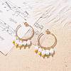 Ring with Natural Pearl Dangle Stud Earrings EJEW-TA00053-2
