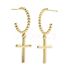 C-Shape with Cross Dangle Stud Earrings Brass Long Drop Half Hoop Earrings for Women EJEW-E167-01G-2