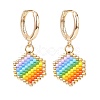 Rainbow Color Japanese Seed Braided Hexagon Dangle Hoop Earrings EJEW-MZ00005-1