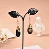 Brass Wire Wrapped Teardrop Natural Black Agate Pendant Necklace & Dangle Earrings SJEW-JS01219-11