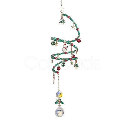 Christmas Theme Glass Beaded Hanging Ornaments HJEW-TA00183-1