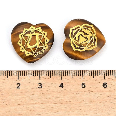 7Pcs 7 Styles Chakra Natural Tiger Eye Love Heart Ornaments Figurines G-P533-01C-1