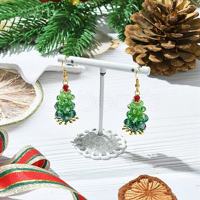 Christmas Theme Imitation Austrian Crystal & Electroplate Glass Dangle Earrings EJEW-TA00469-1