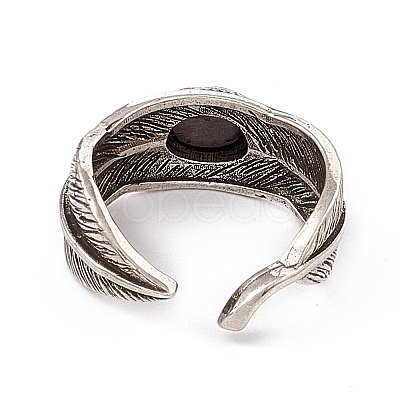 Feather Natural Hypersthene Cuff Rings RJEW-G273-14AS-02-1