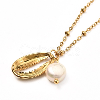 Cowrie Shell & Sea Horse Pendant Necklaces for Girl Women NJEW-JN03715-02-1