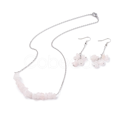 Natural Rose Quartz Chips Beaded Jewelry Set SJEW-JS01231-06-1