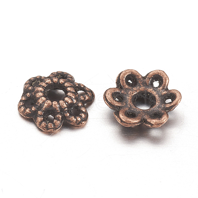 6-Petal Tibetan Style Alloy Hollow Flower Bead Caps TIBE-S221-R-NR-1