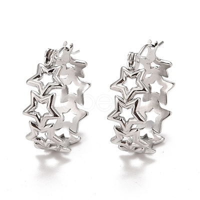 Non-Tarnish Hollow Star 304 Stainless Steel Hoop Earrings for Women STAS-A057-14P-1