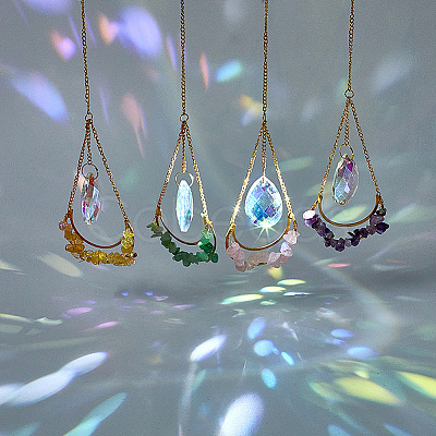 AHADERMAKER 1 Set AB Color Plated Chandelier Glass Teardrop Pendant Decorations HJEW-GA0001-45-1