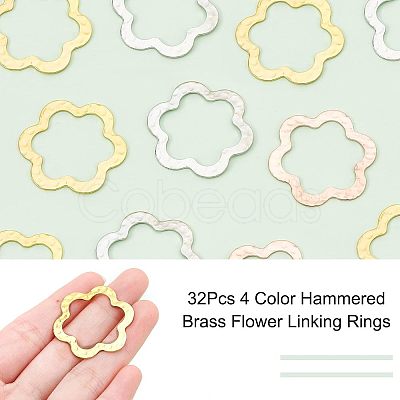 Nbeads 32Pcs 4 Color Hammered Brass Flower Linking Rings KK-NB0001-58-1