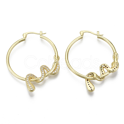 Brass Micro Pave Cubic Zirconia Hoop Earrings KK-R137-025-NF-1