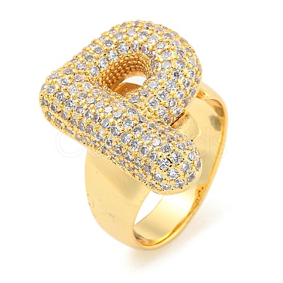 Brass Micro Pave Clear Cubic Zirconia Letter Open Cuff Ring for Women RJEW-M173-01G-P-1