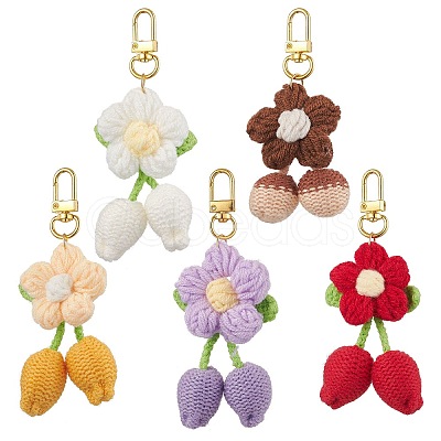 Handmade Crochet Cotton Cherry Flower Hanging Ornaments HJEW-JM02667-1