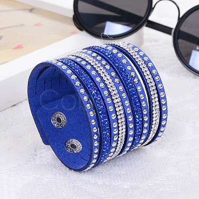 9-row Suede Cord & Rhinestone & Alloy Rivet Wrap Bracelets WG9BE7D-06-1