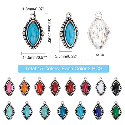 PandaHall Elite 30Pcs 15 Colors Zinc Alloy Pendants FIND-PH0005-65-1