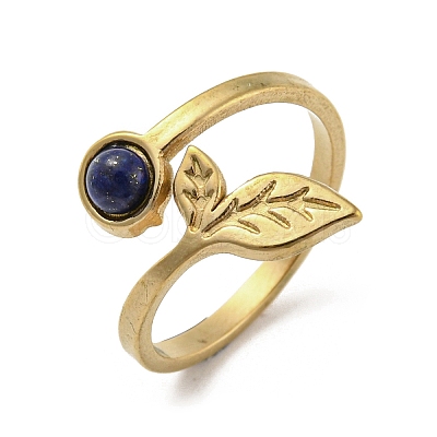 304 Stainless Steel with Natural Lapis Lazuli Ring RJEW-Z031-01G-01-1