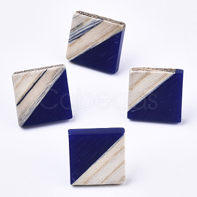 Opaque Resin & Wood Stud Earrings EJEW-N017-005A-B01-1