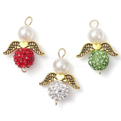 3Pcs 3 Colors Acrylic Pearl & Polymer Clay Rhinestone Angel Connector Charms PALLOY-JF02903-1