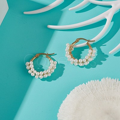 Shell Pearl Beaded Hoop Earrings EJEW-TA00173-1