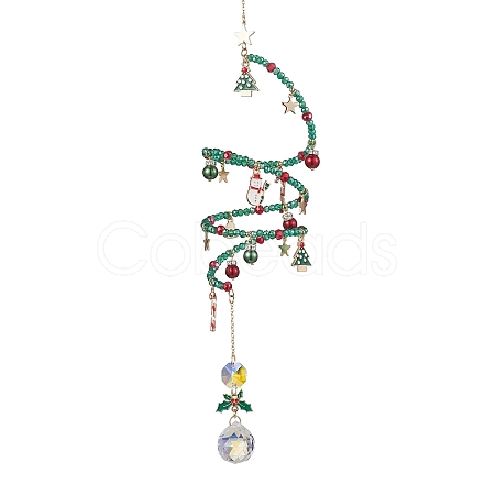 Christmas Theme Glass Beaded Hanging Ornaments HJEW-TA00183-1