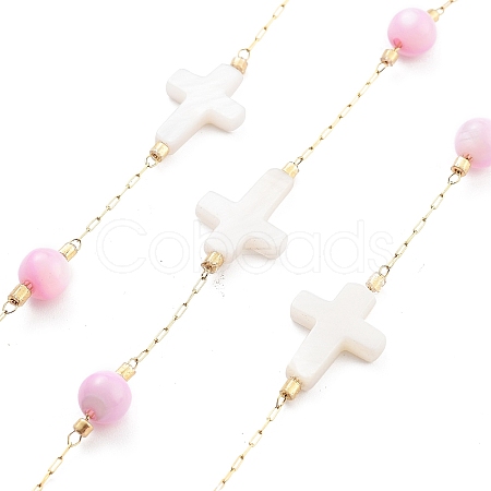 Handmade Round & Cross Natural Shell Beaded Chains CHS-P019-03G-A-1