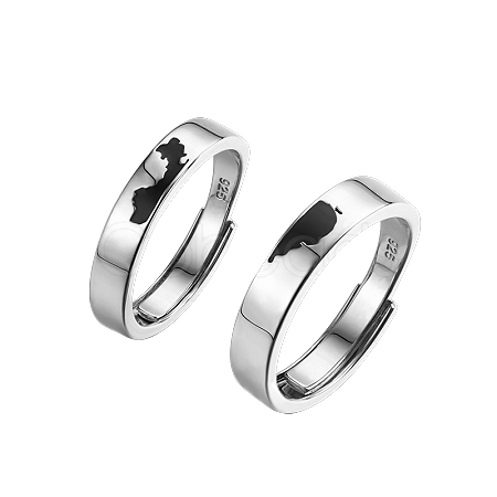 S925 Silver Long Distance Relationship Couple Rings with Adjustable Size DI9965-1