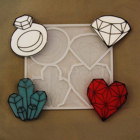 DIY Diamond Ring/Crystal Cluster/Heart Shape Ornament Silicone Molds DIY-E065-04-1