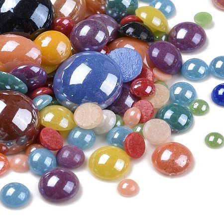 Pearlized Plated Opaque Glass Cabochons PORC-MSMC003-06-1