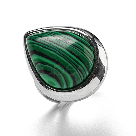 304 Stainless Steel Synthetic Malachite Cuff Rings G-Z056-09P-03-1