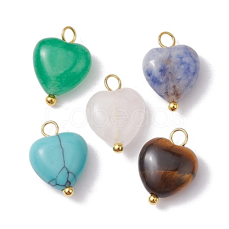 5Pcs Mixed Gemstone Heart Charms PALLOY-JF02493-01S-1