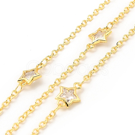 Clear Cubic Zirconia Star Link Chains CHC-G017-21G-1