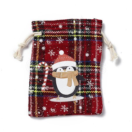 Christmas Theme Rectangle Jute Bags with Jute Cord ABAG-E006-01C-1