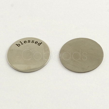 201 Stainless Steel Flat Round Carved Word Blessed Cabochons Fit Floating Locket Charms STAS-S032-11-1