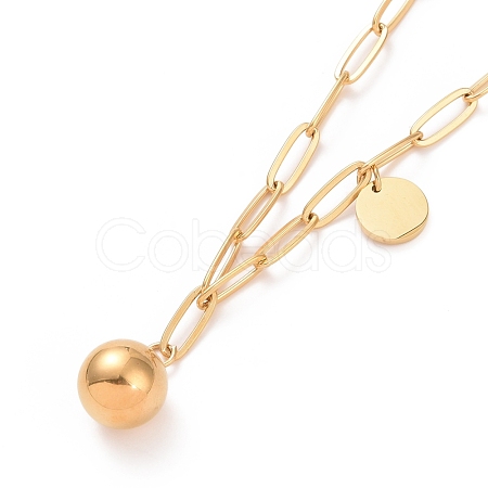 304 Stainless Steel Round Ball & Flat Round Pendant Necklace for Women NJEW-G018-12G-1