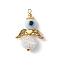 Glass Seed Beads Alloy Pendants, with Evil Eye Lampwork Beads, Angel, White, 20x31x10mm, Hole: 1.6mm